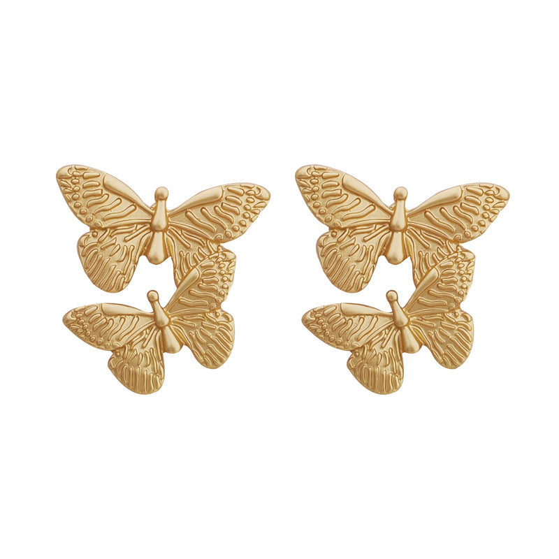 [TE226] Presentski Double Butterfly Earrings Metal Vintage Earrings