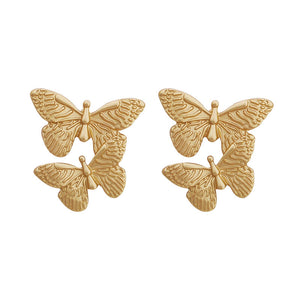 [TE226] Presentski Double Butterfly Earrings Metal Vintage Earrings