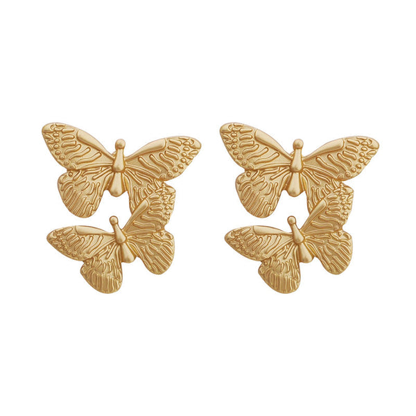 [TE226] Presentski Double Butterfly Earrings Metal Vintage Earrings