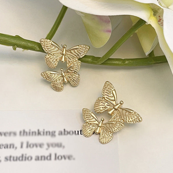 [TE226] Presentski Double Butterfly Earrings Metal Vintage Earrings