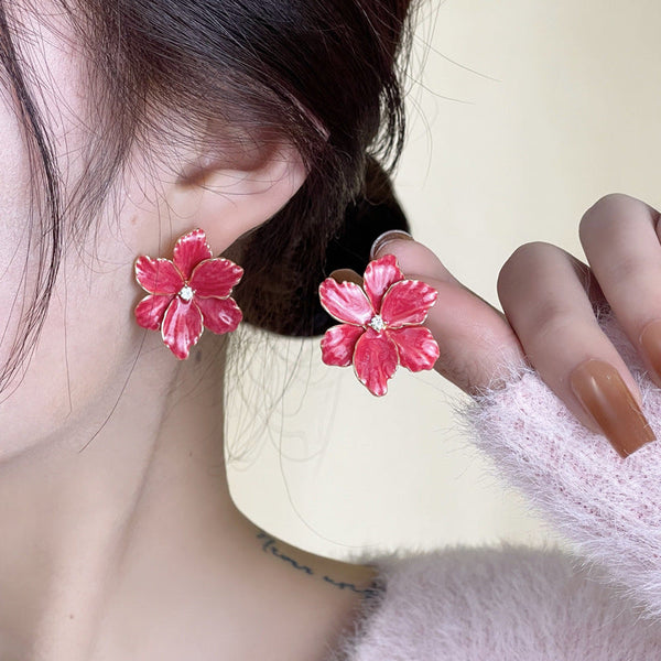 [TE232] Presentski Dropping Oil Flower Earrings Elegant Ladies Fashion Earrings