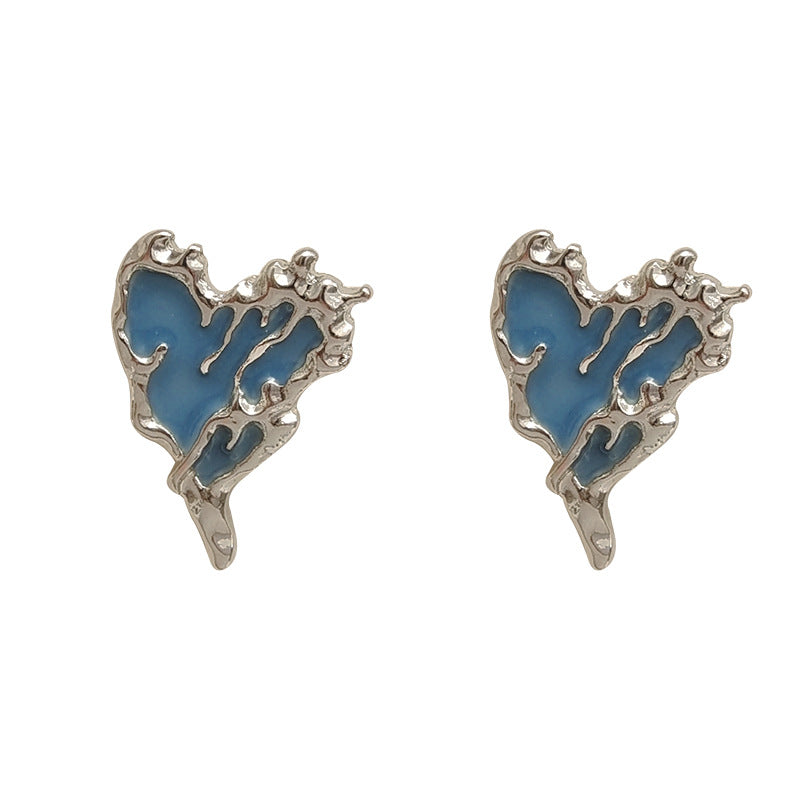 [TE233] Presentski Blue Drop Oil Love Earrings Fashionable Lava Irregular Popular Earrings