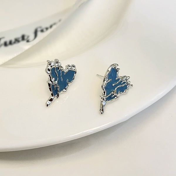 [TE233] Presentski Blue Drop Oil Love Earrings Fashionable Lava Irregular Popular Earrings