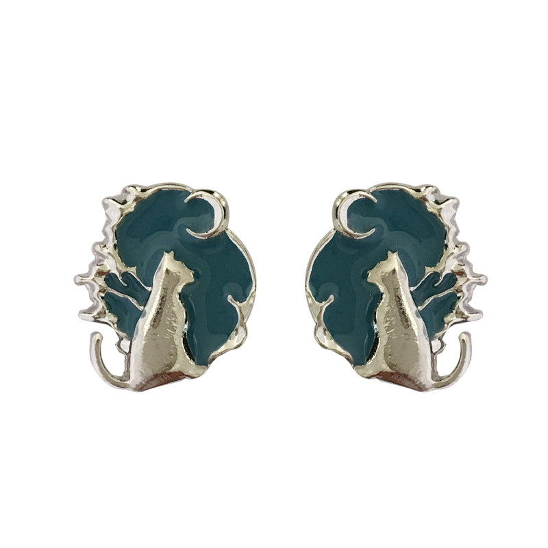 [TE245] Presentski Temperament Blue Cat Earrings Personality Irregular Female Fashionable Earrings