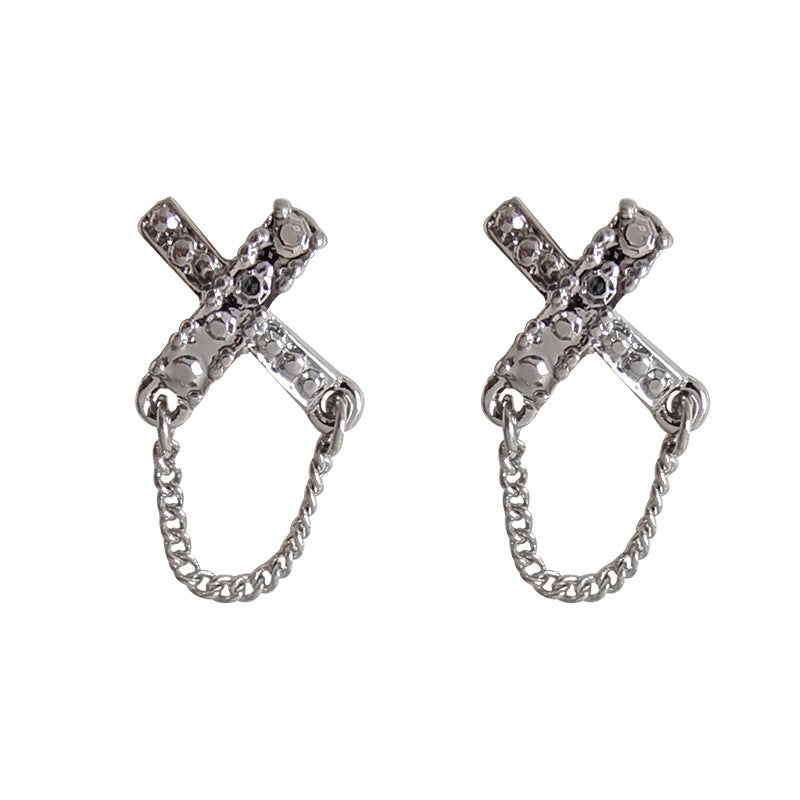 [TE247] Presentski Personalized Cross Shaped Earrings Fashion Chain Earrings Simple Small Earrings