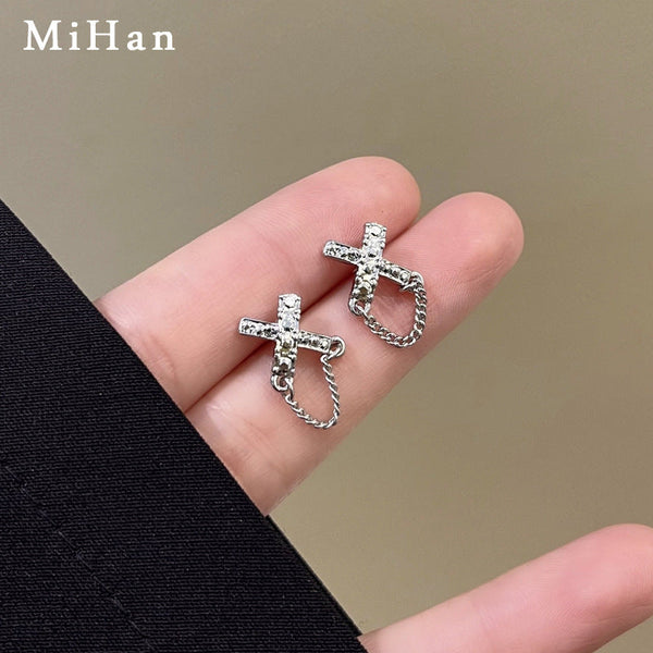 [TE247] Presentski Personalized Cross Shaped Earrings Fashion Chain Earrings Simple Small Earrings