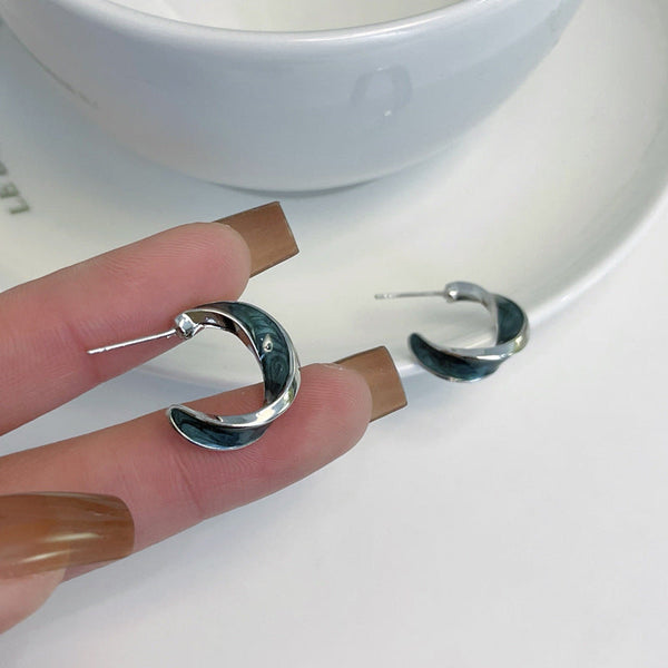 [TE248] Presentski Dropping Oil C-shaped Earrings Female Creative Twisted Geometric Earrings