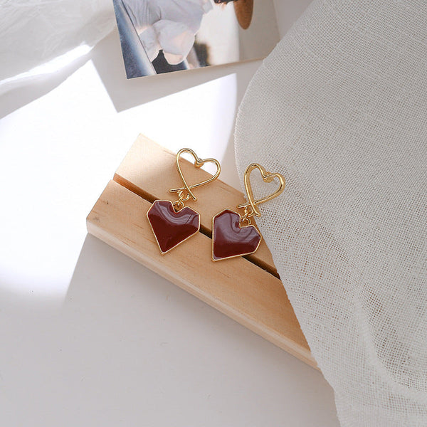 [TE250] Presentski Sweet Red Love Earrings Feminine Simple Geometric Earrings