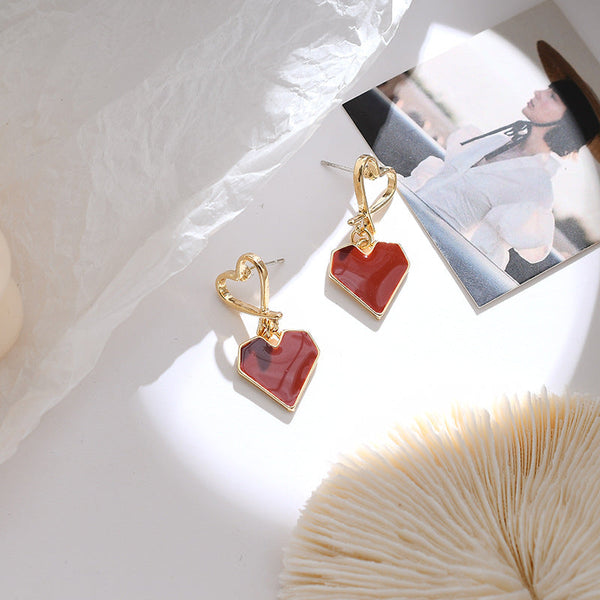 [TE250] Presentski Sweet Red Love Earrings Feminine Simple Geometric Earrings