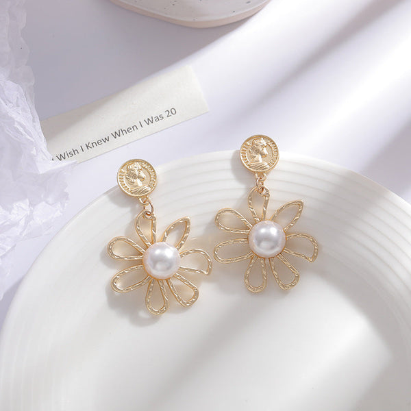 [TE252] Presentski Vintage Flower Earrings Women's Simple Temperament Personality Earrings