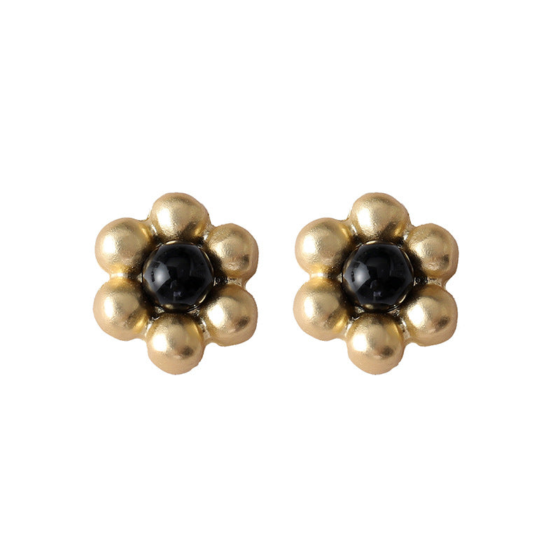 [TE254] Presentski Retro Simple Flower Earrings Female Small Matte Texture Earrings