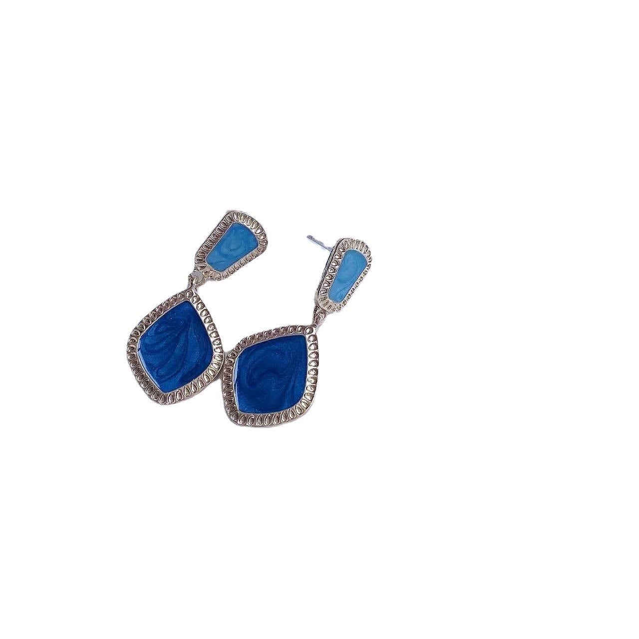 [TE259] Presentski Blue Drop Oil Earrings Vintage Style Long Geometric Earrings