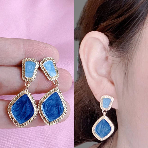 [TE259] Presentski Blue Drop Oil Earrings Vintage Style Long Geometric Earrings