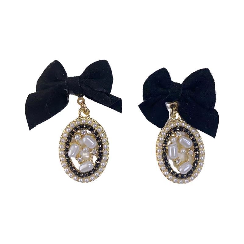 [TE262] Presentski Black Bow Earrings Women's Temperament Fashion Versatile Earrings