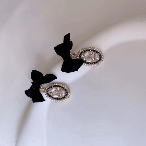 [TE262] Presentski Black Bow Earrings Women's Temperament Fashion Versatile Earrings