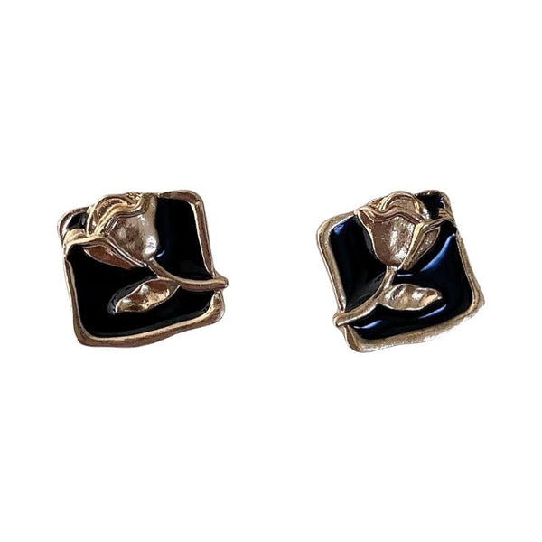 [TE263] Presentski Retro Rose Earrings Light Luxury Female Flower Earrings