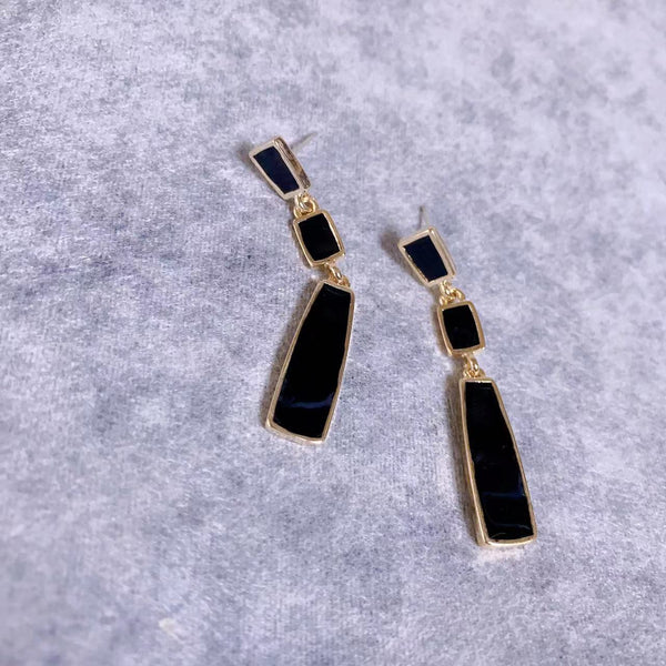 [TE266] Presentski Vintage Long Earrings Simple Geometric Drop Oil Red Black Earrings