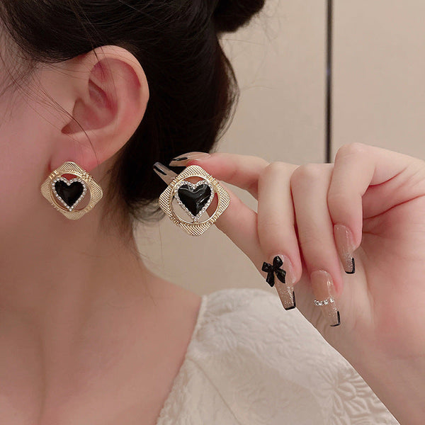 [TE269] Presentski Dropping Oil Love Earrings Female Personality Retro Versatile Earrings