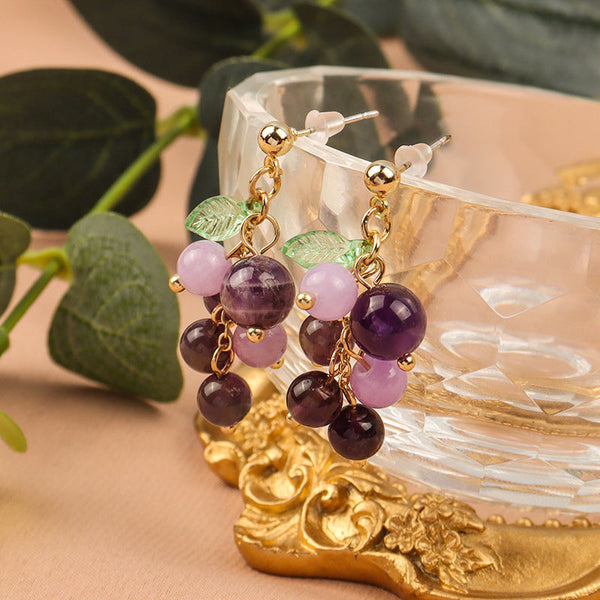 [TE271] Presentski Grape Earrings Fresh Sweet Purple Fruit Earrings