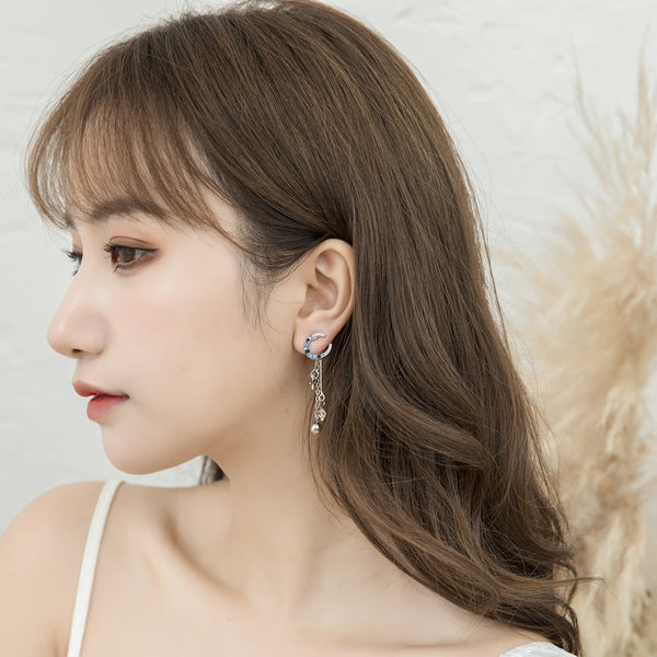 [TE274] Presentski Half-round Tassel Earrings Fashion Personality Silver Pendant Earrings