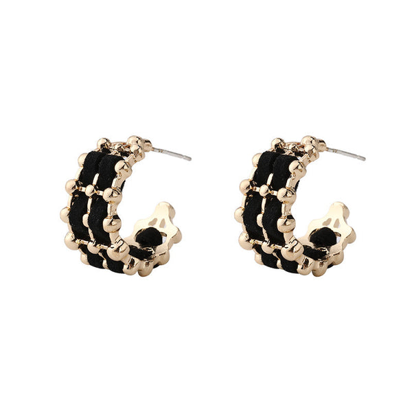 [TE275] Presentski Black Semicircle Retro Geometric Versatile Earrings