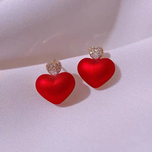 [TE276] Presentski Red Love Earrings Women's Small and Delicate Double-heart-shaped Temperament Earrings