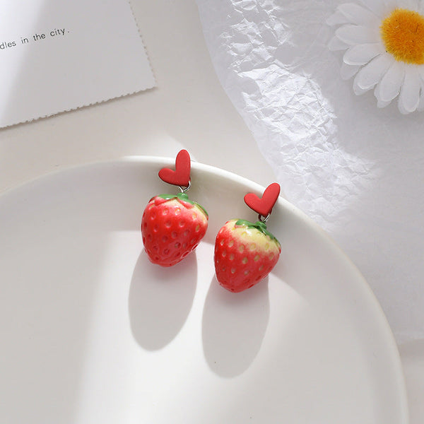 [TE278] Presentski Love Strawberry Earrings Women's Simple Fruit Personalized Earrings