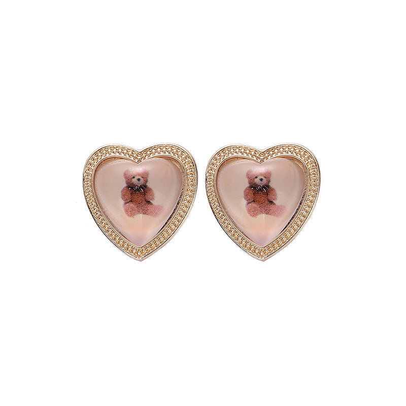 [TE285] Presentski Lovely Bear Love Earrings Personality Fashion Simple Temperament Vintage Earrings