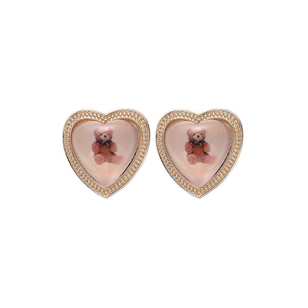 [TE285] Presentski Lovely Bear Love Earrings Personality Fashion Simple Temperament Vintage Earrings