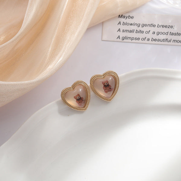 [TE285] Presentski Lovely Bear Love Earrings Personality Fashion Simple Temperament Vintage Earrings