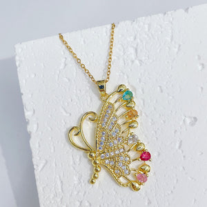 Presentski Shiny Colorful Hollow Butterfly Pendant Necklace TN031