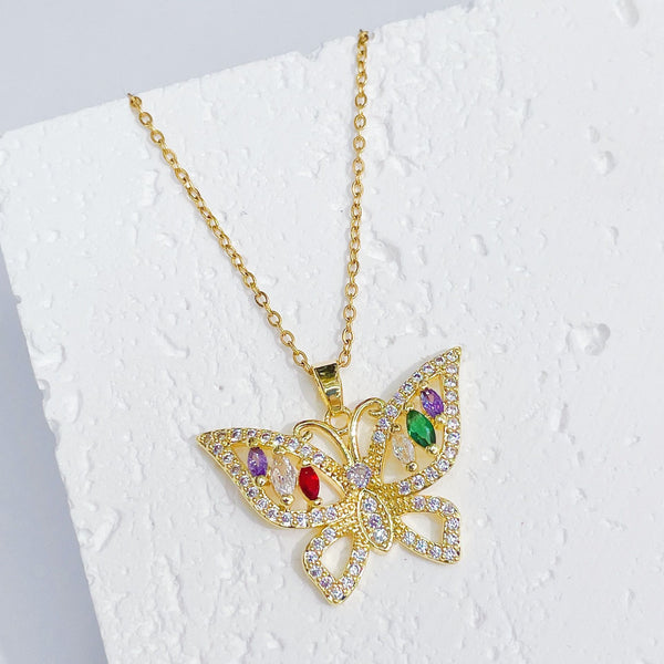 Presentski Shiny Colorful Hollow Butterfly Pendant Necklace TN031