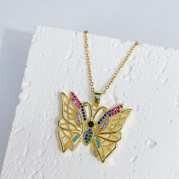 Presentski Shiny Colorful Hollow Butterfly Pendant Necklace TN031