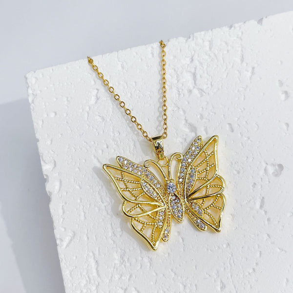 Presentski Shiny Colorful Hollow Butterfly Pendant Necklace TN031