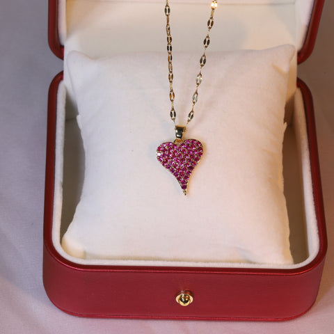 Presentski Shiny Pink Heart Pendant Necklace TN044