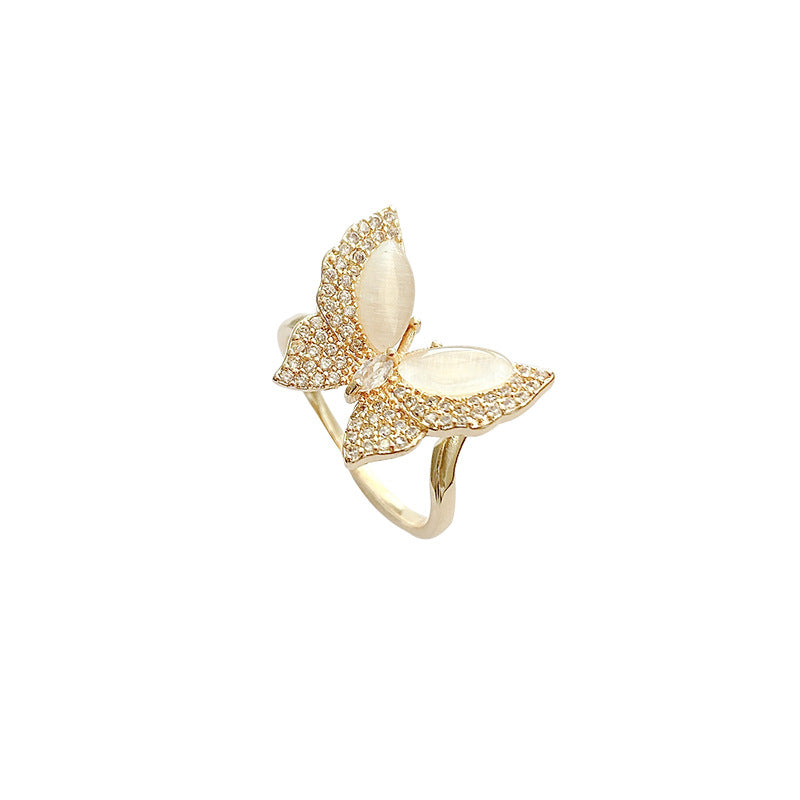 Presentski Opal Butterfly Ring Female Open Adjustable Index Finger Ring TR058