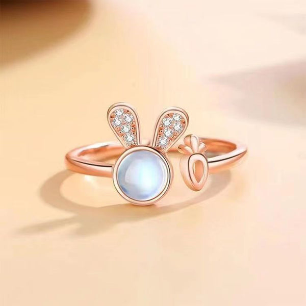 Presentski Moonlight Stone Bunny Ring Female Student Opening Adjustable Ring TR059