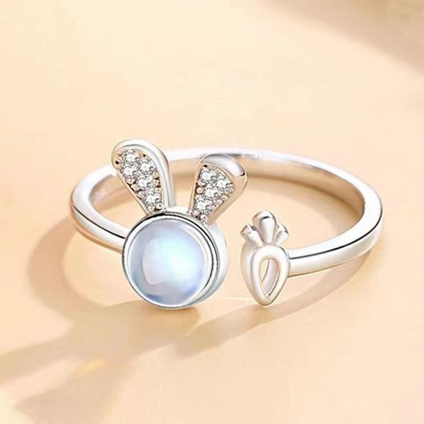 Presentski Moonlight Stone Bunny Ring Female Student Opening Adjustable Ring TR059