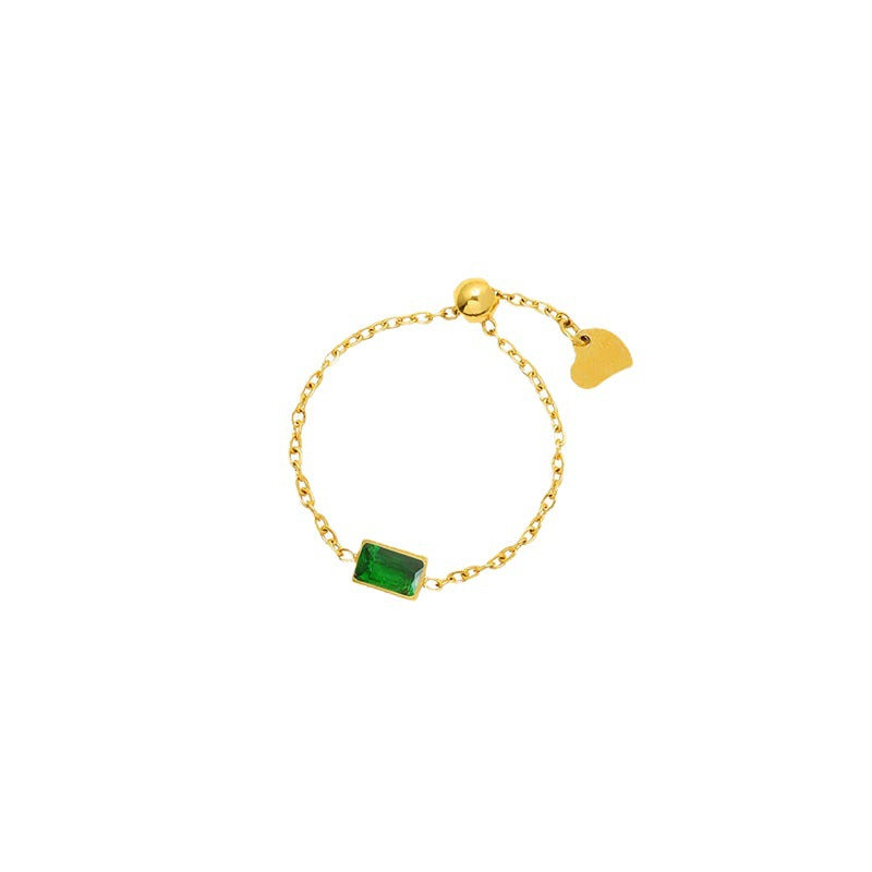 [TR072] Presentski Personalized Pulling Chain Ring Women's Green Zircon Gold Fashion Ring