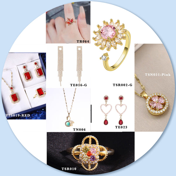 [TS007] Presentski Fashion Jewelry Set Buy 5pcs Get Extra 5pcs Free with Colorful Necklaces Rings Earrings