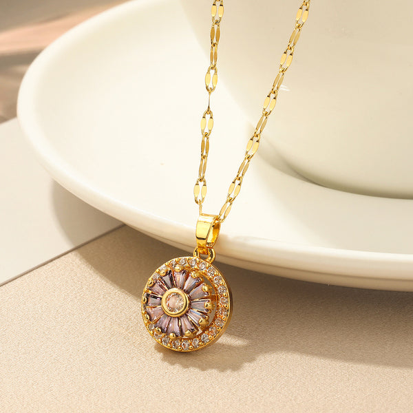 Presentski Rotating Sparkling Pink Round Spinner Necklace TSN024