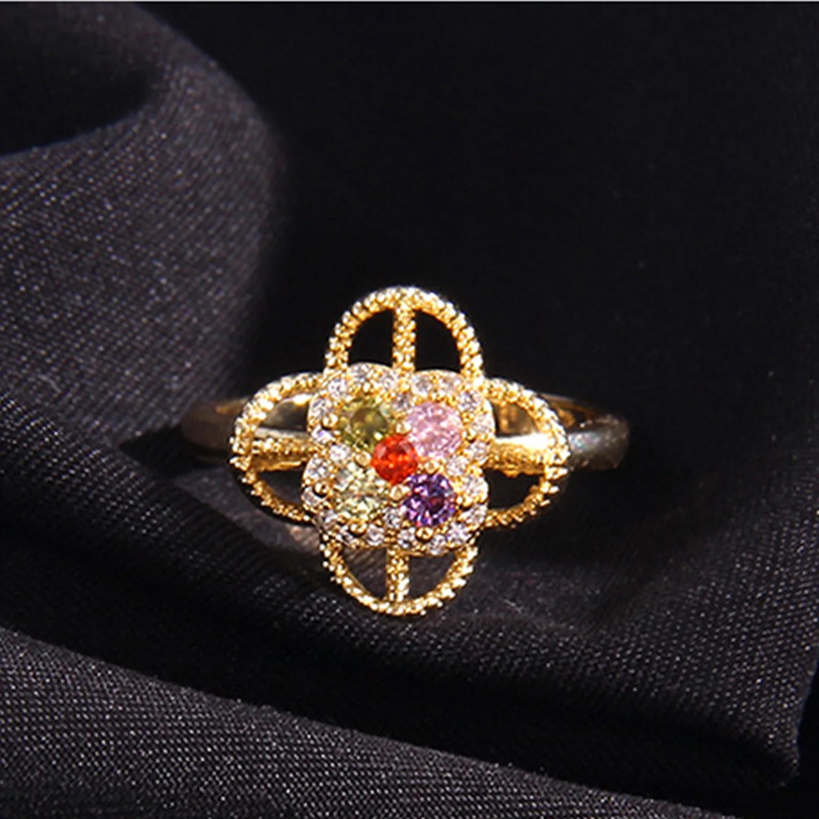 Presentski Rotating Colorful Flower Ring Adjustable Spinner Ring for Women TSR010