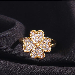 Presentski Rotating Four Leaf Grass Ring Female Adjustable Spinner Ring TSR008