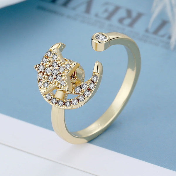 [TSR033] Presentski Fashion Luxury Star Moon Rotating Ring Female Personality Stress Relief Anxiety Rotating Ring