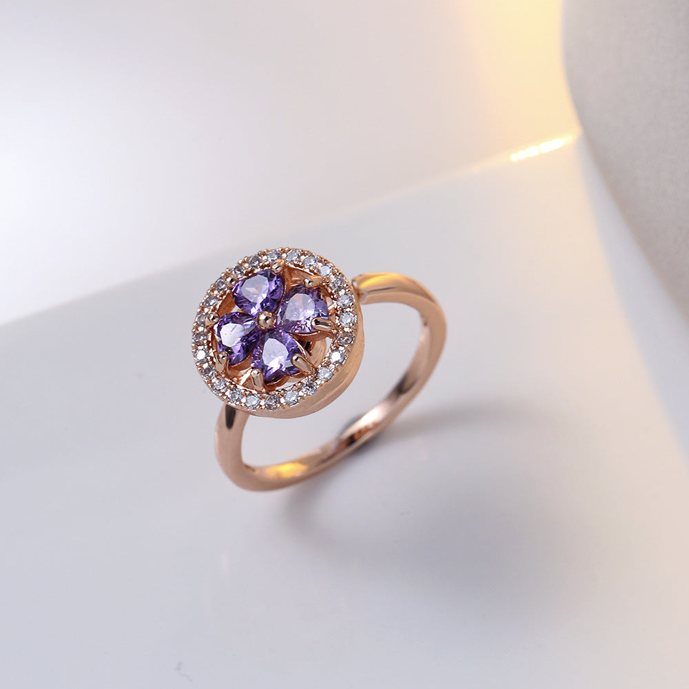 [TSR035] Presentski Purple Love Rotary Open Ring Women's Versatile Round Geometric Ring