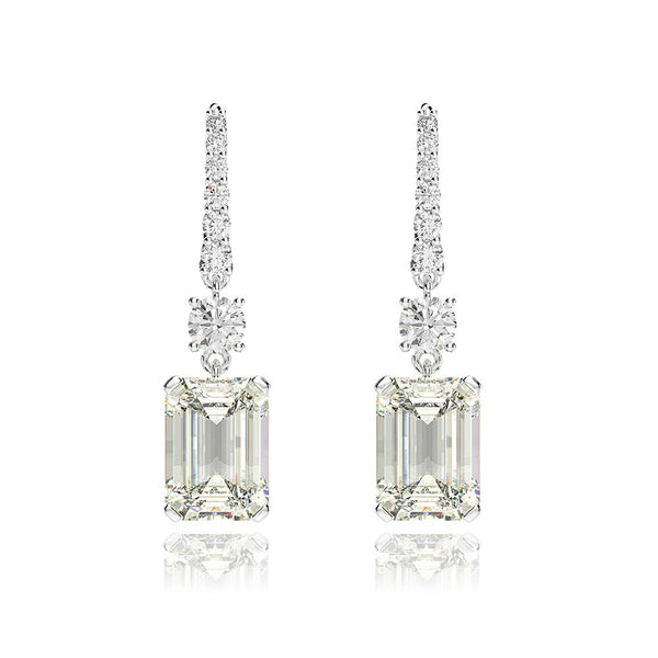 7 ct Sterling Silver Emerald Cut White Drop Earrings