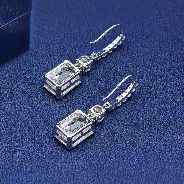 7 ct Sterling Silver Emerald Cut White Drop Earrings