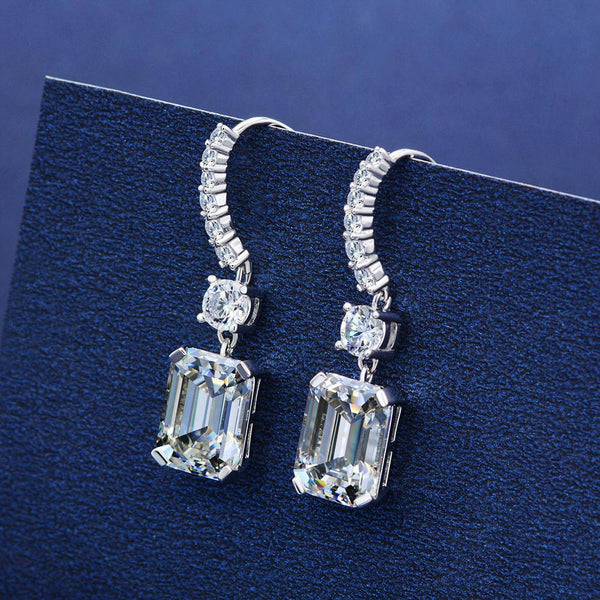 7 ct Sterling Silver Emerald Cut White Drop Earrings