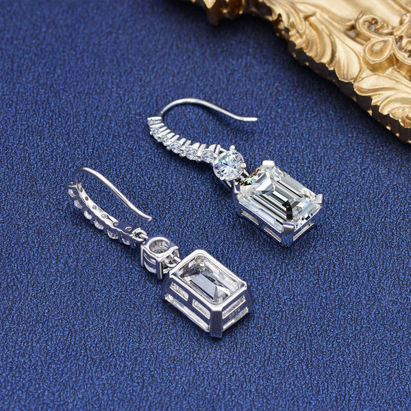 7 ct Sterling Silver Emerald Cut White Drop Earrings