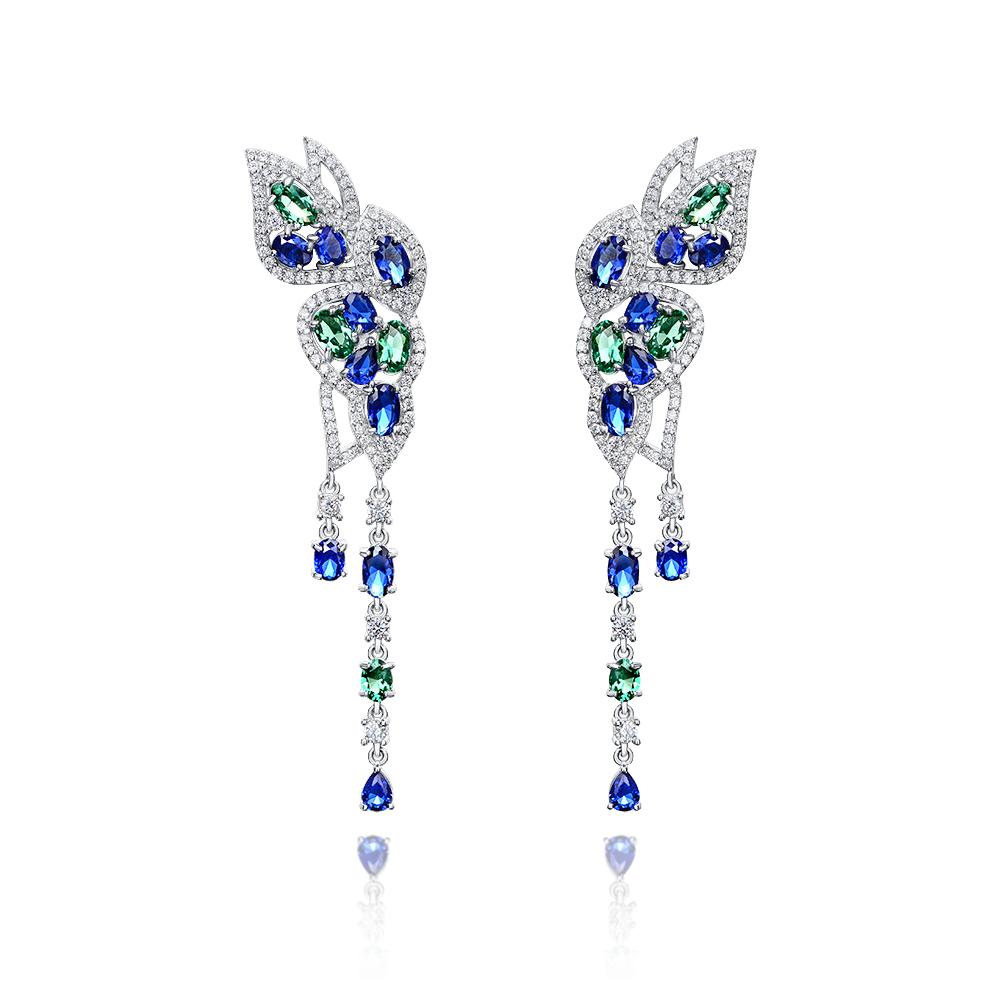 Blue and Green Butterfly  Sterling Silver Drop Earrings